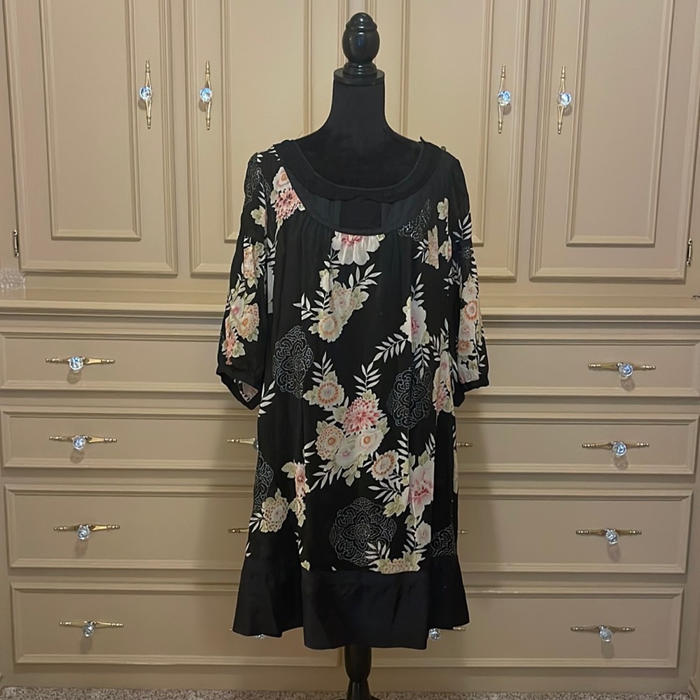 Johnny Was Black Dress with Floral Accents